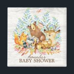 Waldtiere neutrale Babydusche Gefallen Magnet<br><div class="desc">Niedliche Waldtiere für eine geschlechtsneutrale Babydusche. Unsere niedliche Waldszene mit Bier,  Reh,  Fuchs,  Eule,  Waschbär und Elch. Matching Artikel in unserem Shop erhältlich.</div>