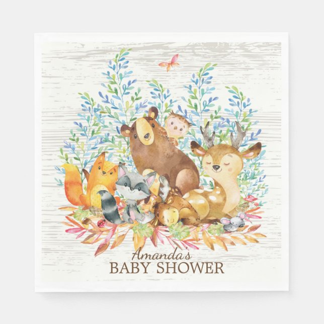 Waldtiere neutrale Babyduschpapier Napkins Serviette (Vorderseite)