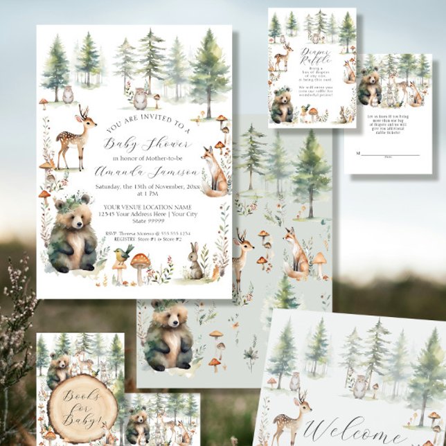 Waldtiere Niedliche Tiere bear Deer Baby Dusche Einladung (Von Creator hochgeladen)