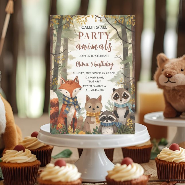 Waldtiere Party Forest Fox, Raccoon & Bear Einladung (Von Creator hochgeladen)