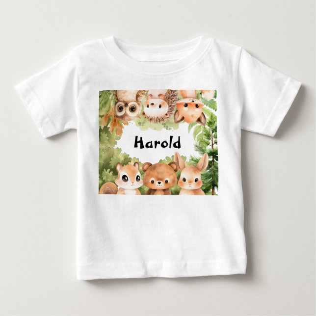 Waldtiere Personalisiert Junge Baby T-shirt (Vorderseite)