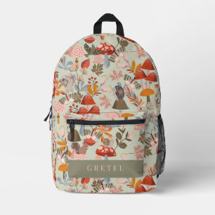 Waldtiere & Pilzteppich Grün Bedruckter Rucksack