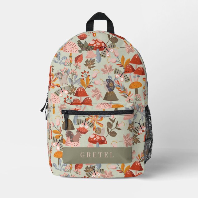 Waldtiere & Pilzteppich Grün Bedruckter Rucksack (Vorderseite)