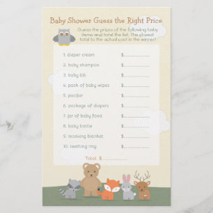 Waldtiere-Ratespiel-Baby-Party-Spiel Flyer