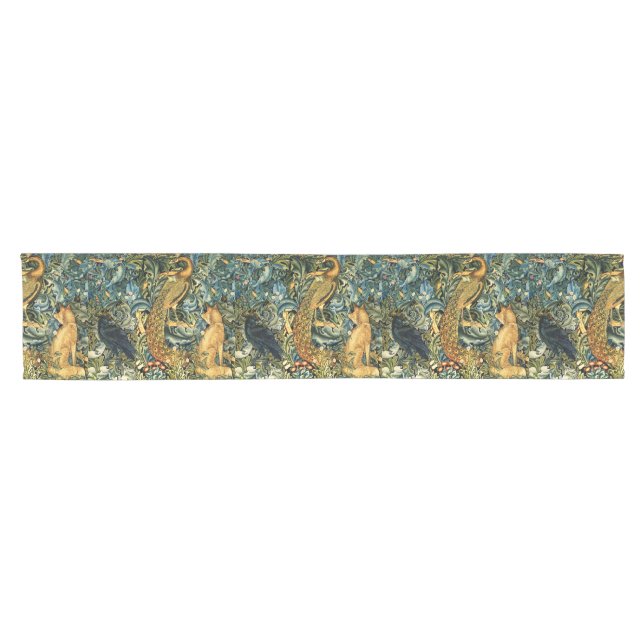 WALDTIERE, RAVEN, FOX, PEACOCK KURZER TISCHLÄUFER (Horizontal)