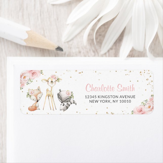 Waldtiere, rosa Blume, Babydusche (Insitu)