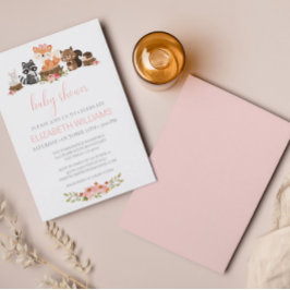Waldtiere Rosa Blumendusche Einladung