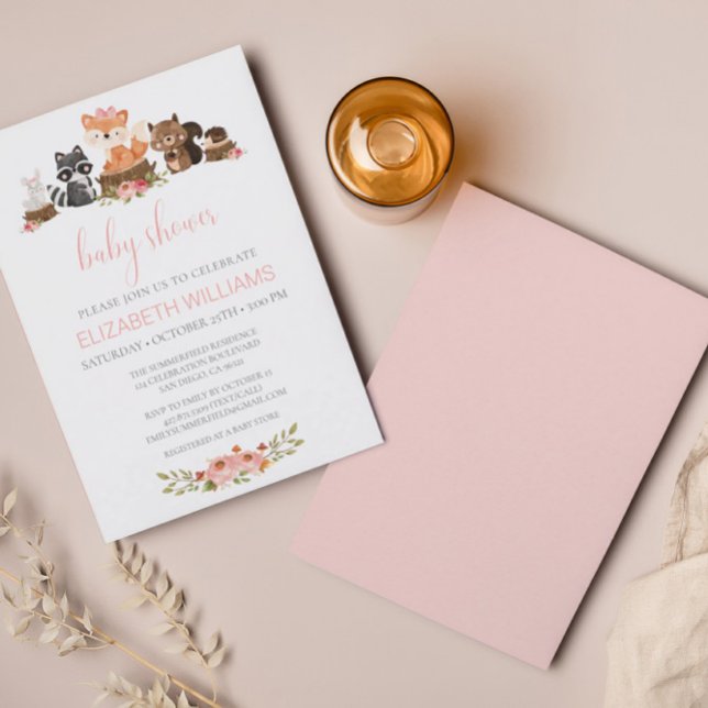 Waldtiere Rosa Blumendusche Einladung (Von Creator hochgeladen)