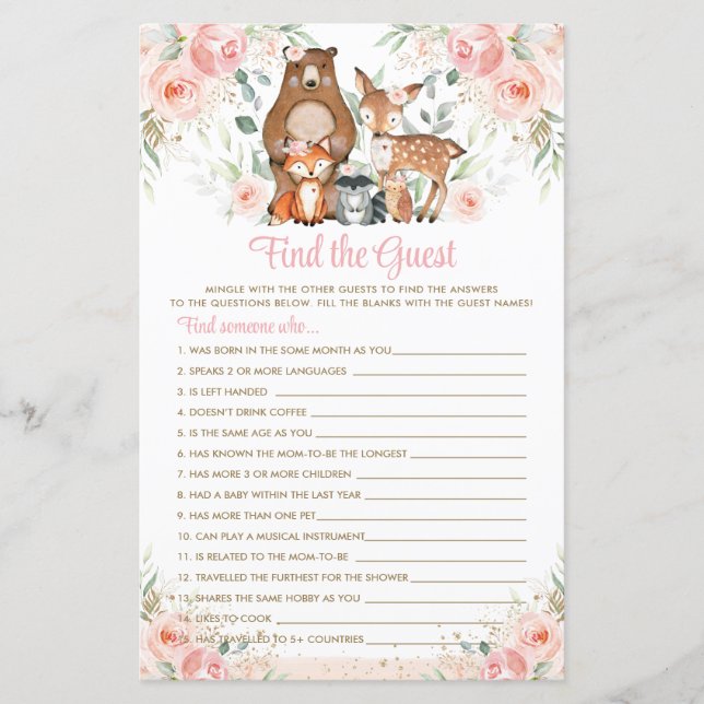 Waldtiere Rosa Flora Finden Sie das Gast-Spiel (Vorderseite)