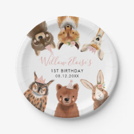 Waldtiere Rosa Geburtstagsparty Pappteller