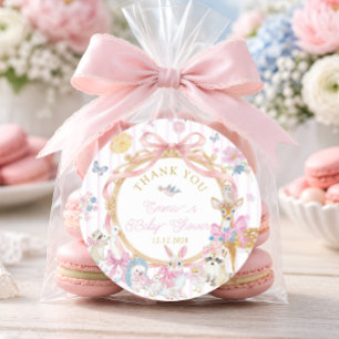 Waldtiere Rosa Mädchen Baby Shower Danke Runder Aufkleber