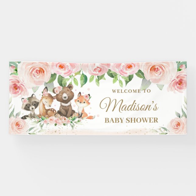 Waldtiere rosafarbenes, florales Hintergrundbanner Banner (Horizontal)