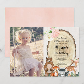 Waldtiere rustikale Blumenmädchen Geburtstagsgesch Einladung