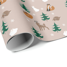 Waldtiere Schneebaume Schneeflocken Geschenkpapier