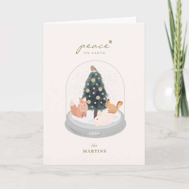 Waldtiere Schneeglobe Weißes Foto Weihnachten Karte (Vorderseite)