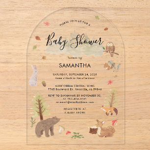 Waldtiere-Skript-Baby-Party Acryleinladungen