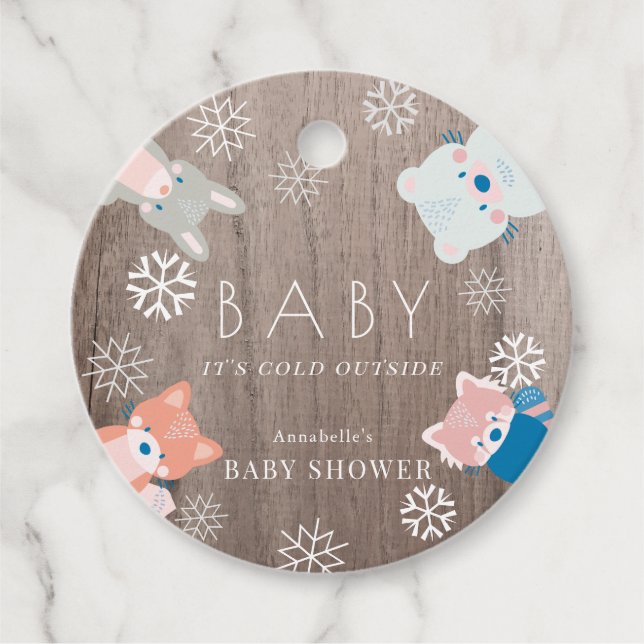 Waldtiere Snowflake Wood Blue Baby Dusche Geschenkanhänger (Vorderseite)