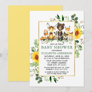Waldtiere Sonnenblumen Kinderdusche Einladung