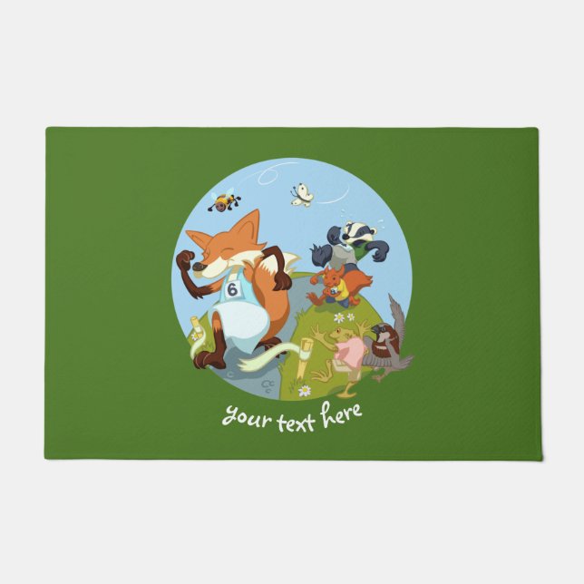 Waldtiere Spaß beim Laufen von Fox & Badger Cartoo Fußmatte (Vorderseite)