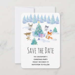 Waldtiere tanzen um Weihnachtsbaum Save The Date