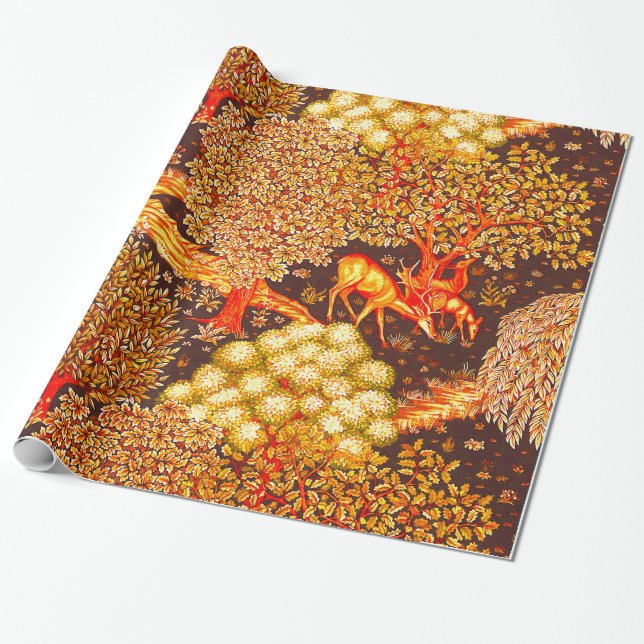 WALDTIERE, TIERE MIT ROCKENER, roter, gelber Blume Geschenkpapier (Ungerollt)