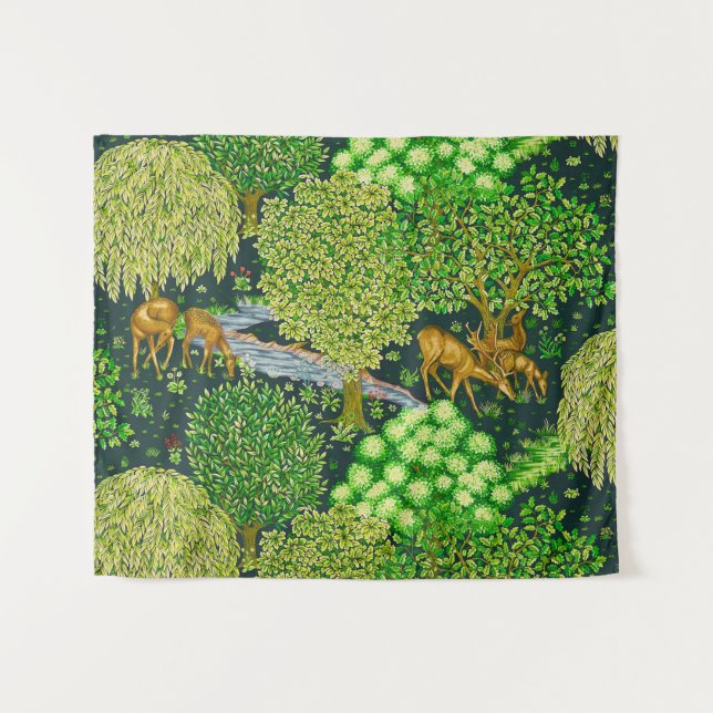 WALDTIERE, TIERE VON BROOK, blau, grün Wandteppich (Vorderseite (Horizontal))