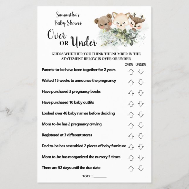 Waldtiere über oder unter der Kinderspielkarte Flyer (Vorne)