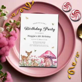 Waldtiere und Pilze aus der Fee 6. Geburtstag Einladung