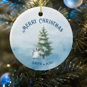 Waldtiere und Pinguin Keramik Ornament