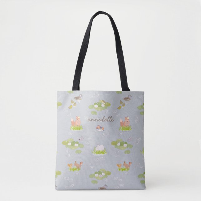 Waldtiere und Vögel in der Tasche für den grauen T (Vorderseite)