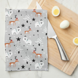 Waldtiere und Weihnachtsbaumen Geschirrtuch