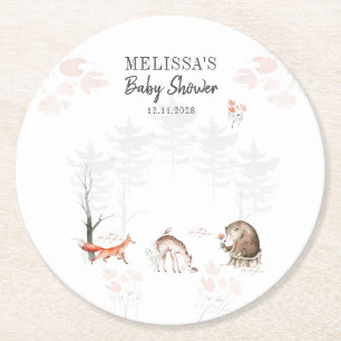 Waldtiere Wald Baby Shower Runder Pappuntersetzer