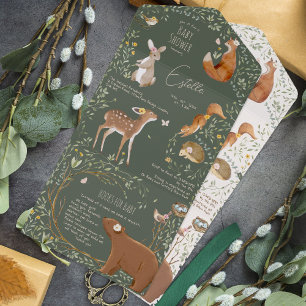 Waldtiere Wald Freunde Baby Shower Bücher All In One Einladung