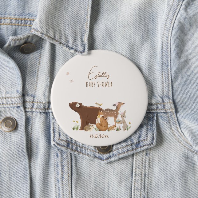 Waldtiere Wald Freunde Baby Shower Button (Beispiel)