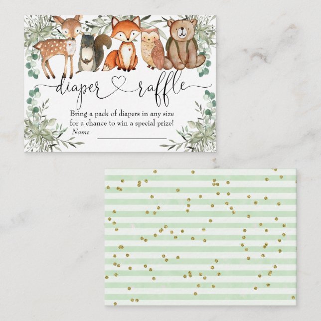 Waldtiere Wald Kinderdusche Windelwindeln Begleitkarte (Vorne/Hinten)