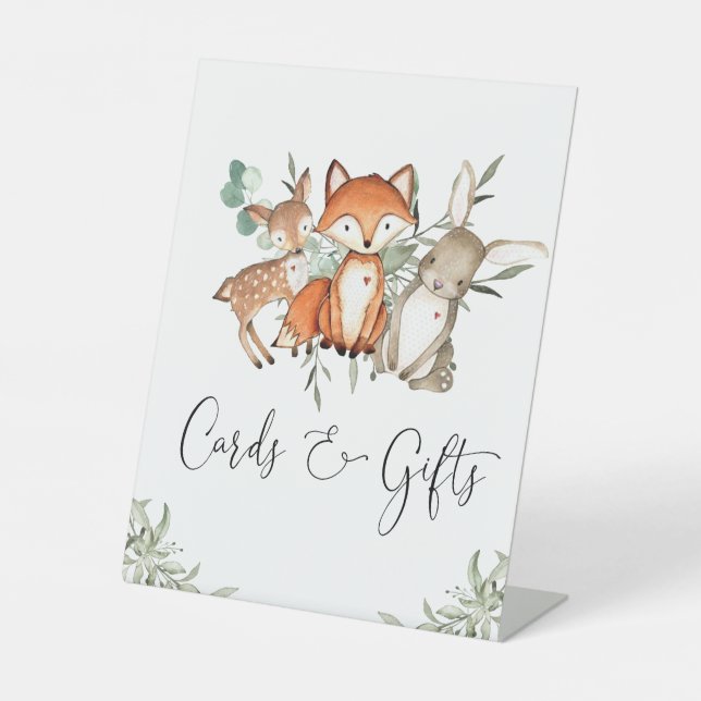 Waldtiere Wald Kinderduschkarten und Geschenke Sockelschild (Vorderseite)