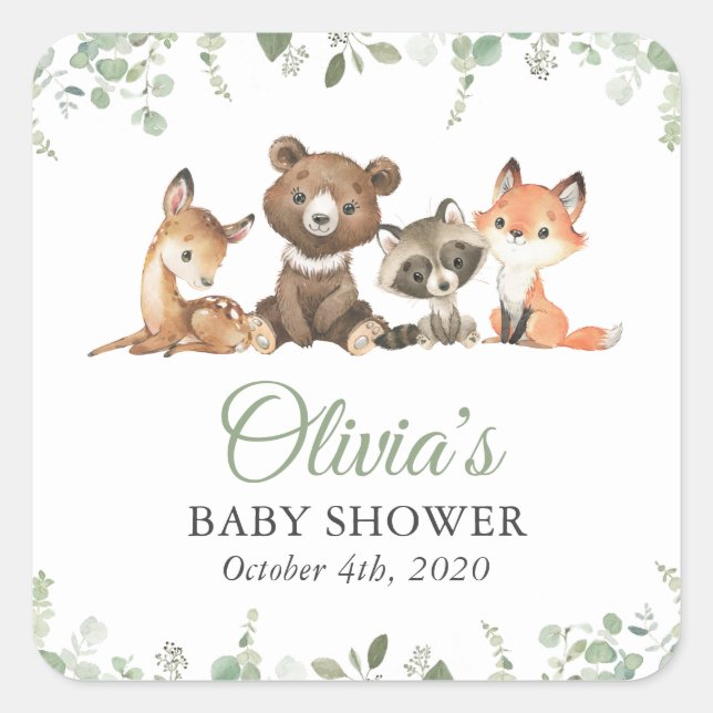 Waldtiere, Wald, Wild One, Babydusche Quadratischer Aufkleber (Vorderseite)