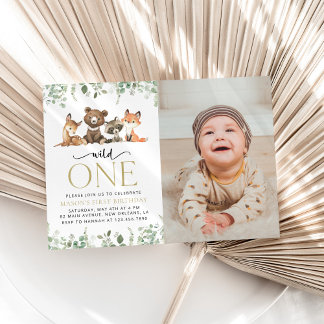 Waldtiere, Wald, Wild One, erster Geburtstag Einladung