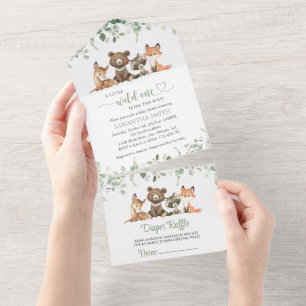 Waldtiere, Wald, Wilder Eins, Babyparty All In One Einladung