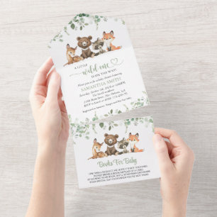 Waldtiere, Wald, Wilder Eins, Babyparty All In One Einladung
