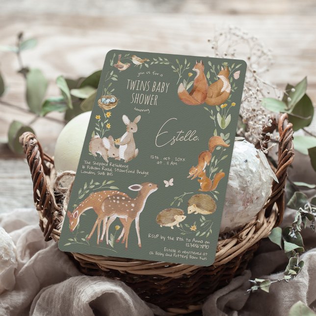 Waldtiere Waldfreunde Twins Kinderdusche Einladung (Von Creator hochgeladen)