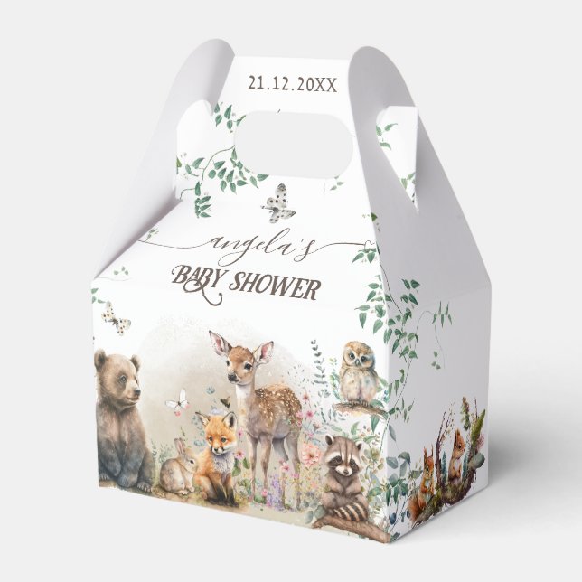Waldtiere Waldgrün Baby Dusche Geschenkschachtel (Vorderseite)