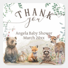 Waldtiere Waldgrün Baby Dusche Quadratischer Aufkleber