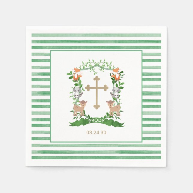 Waldtiere Wappen Boy Taufe Napkins Serviette (Vorderseite)
