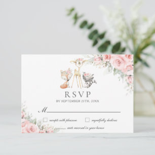 Waldtiere weich rosa, blühende, blühende Vegetatio RSVP Karte