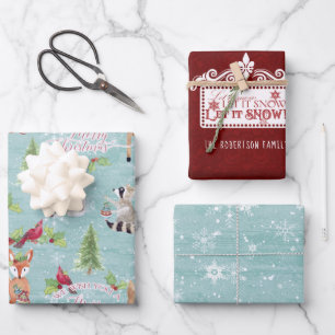 Waldtiere Weihnachten Hirschfockenschnee Geschenkpapier Set