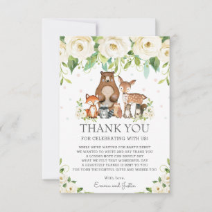Waldtiere Weiße Elfenbein Blumen Baby Shower Dankeskarte