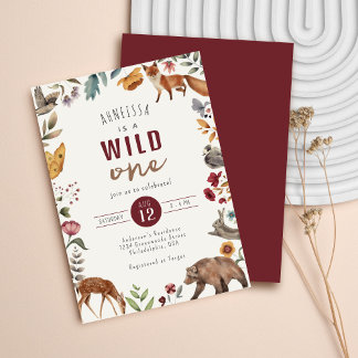 Waldtiere Wild ein erster Geburtstag Einladung