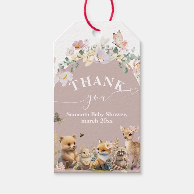 Waldtiere Wildblume Girl Baby Dusche Geschenkanhänger (Vorderseite)