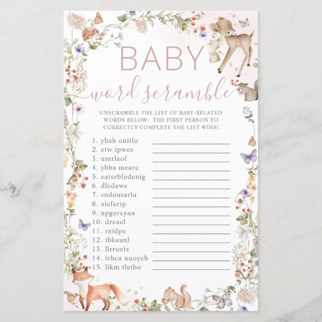 Waldtiere Wildblumen Baby Buchstabenrätsel (Vorderseite)